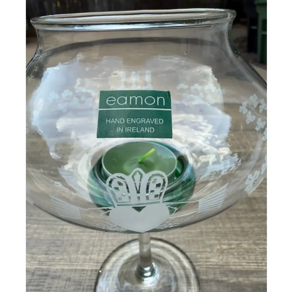 Vintage Eamon Glass Ireland Claddagh Hand Engraved 7.5